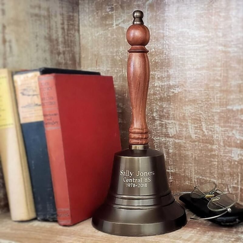 Custom 11 Inch Engravable Antiqued Brass Hand Bell for Memorial Gifts