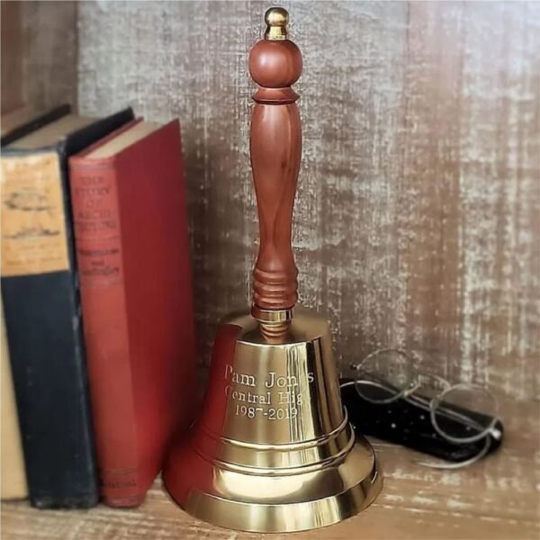 Handmade 11 Inch Engravable Polished Brass Hand Bell with Logo
