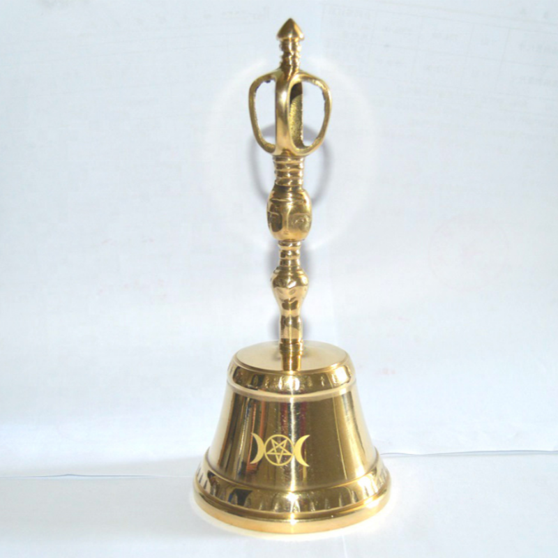 Custom Polished Brass Altar Bell with Triple Moon and Star Design Magic Ritual Bell Wizard Bell