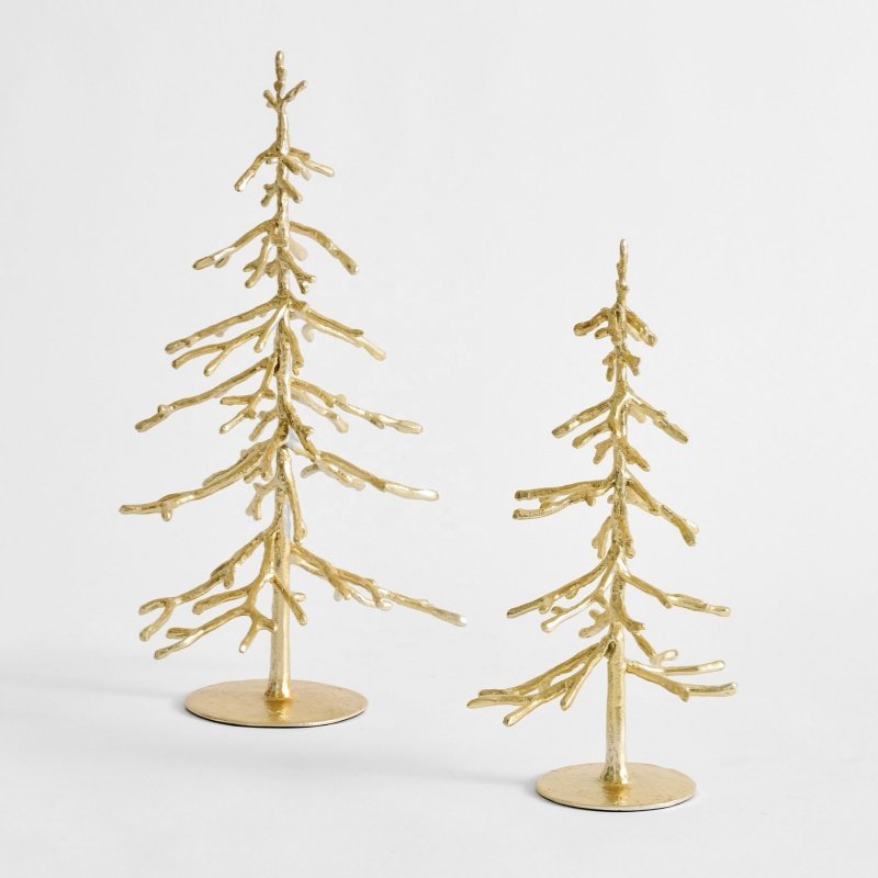 Customised Elegant Modern Sculpted Trees Brass Marble Bas Shiny Metal Handicraft Techniques Home Art Enhancement Christmas Decor