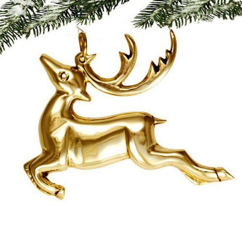 Custom Brass Prancing Reindeer Ornament for Hanging