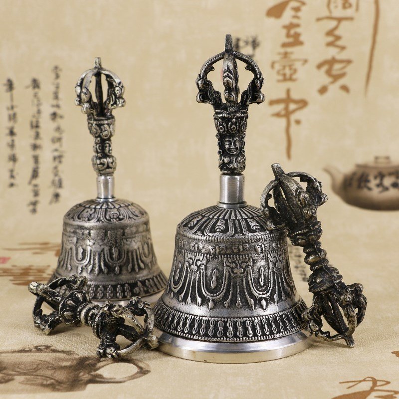 Custom Buddhist Supplies Nepal Handmade Vajra Bell Pestle Five-Pronged Vajra Pestle Copper Old Ritual Instrument Touch Bell